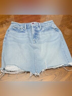 Good American Light Blue Denim Skirt with Silver Button